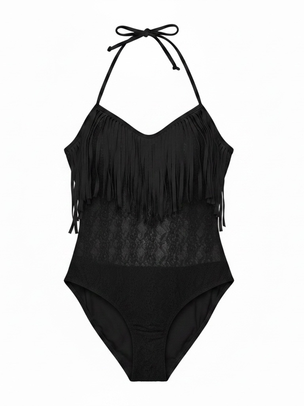 Beachsissi Black Fringe Lace One Piece Swimsuit Women’s Large Boho